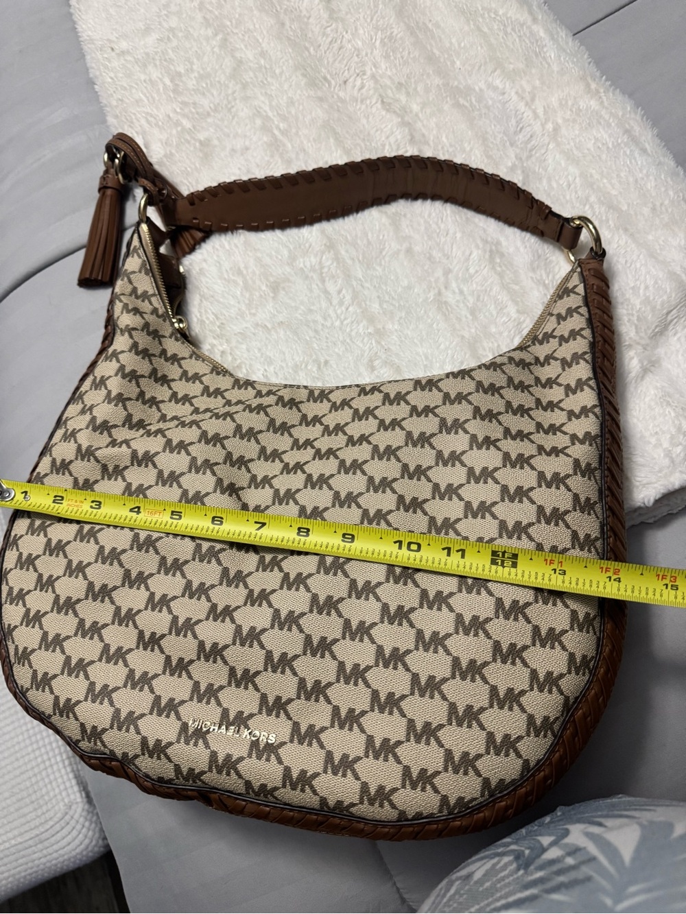 Michael Kors Beige and Brown MK Logo Crescent Hobo - Picture 4 of 7